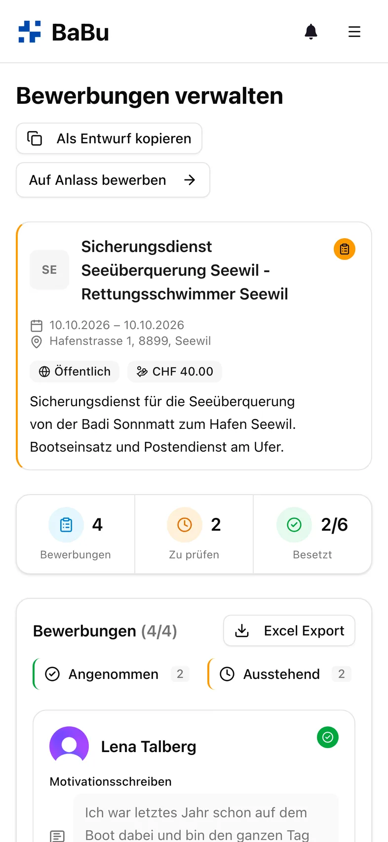 Bewerbungen verwalten mit Besetzungsübersicht