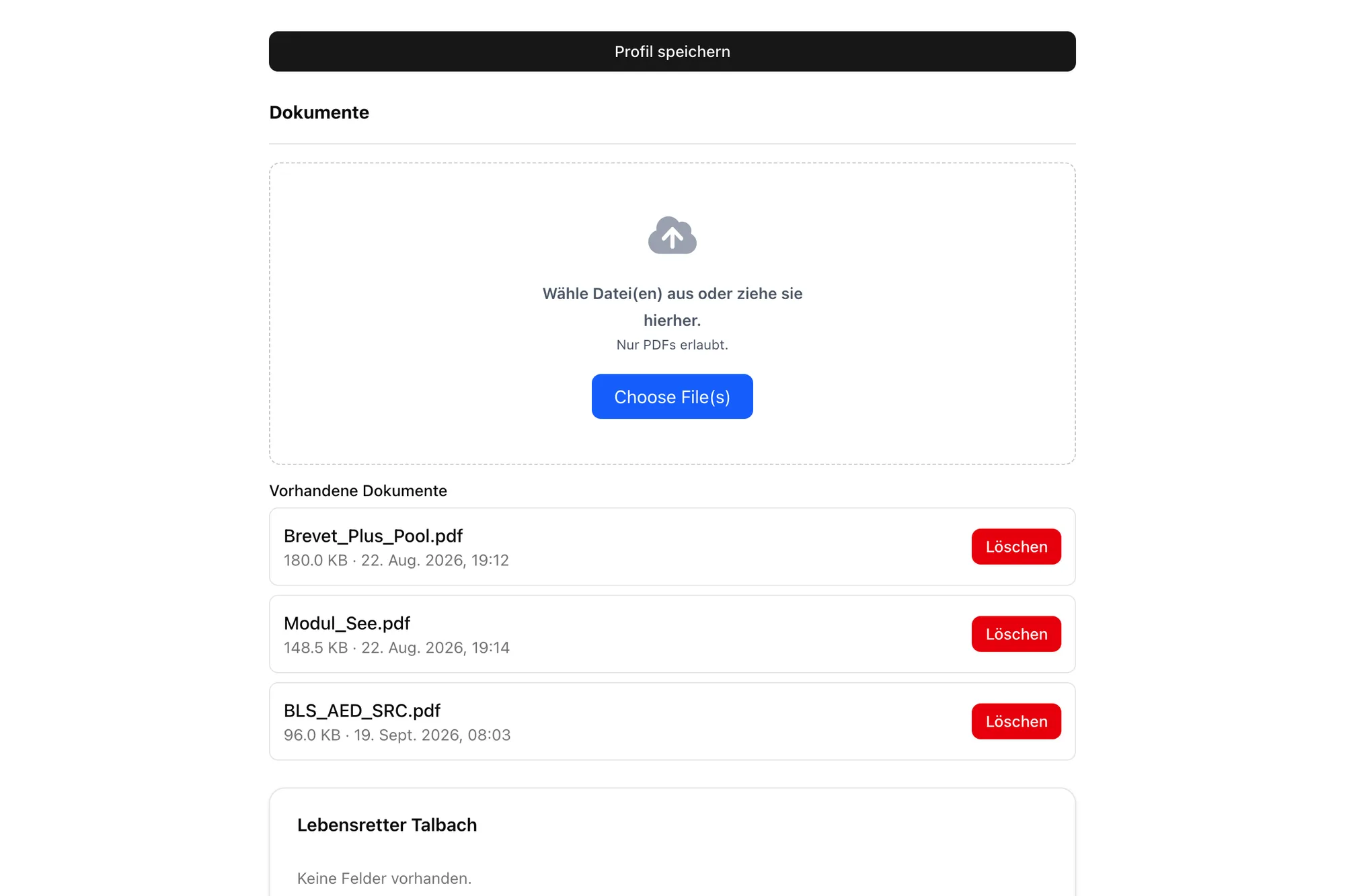 Hochgeladene Brevet-Ausweise als PDF im Profil