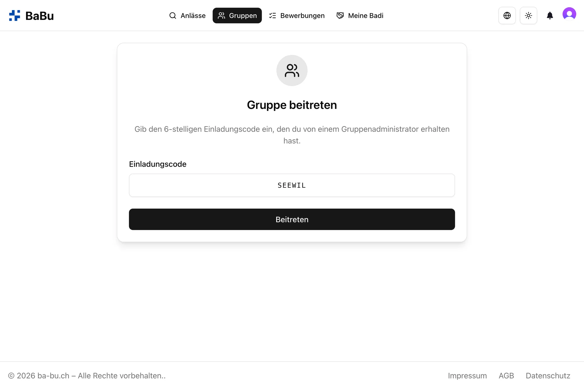 Gruppe per Einladungscode beitreten