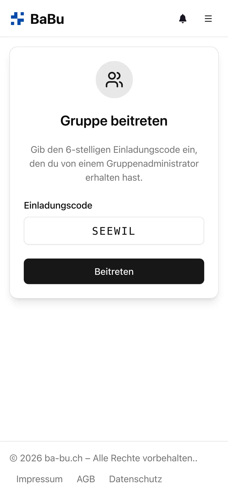 Gruppe per Einladungscode beitreten
