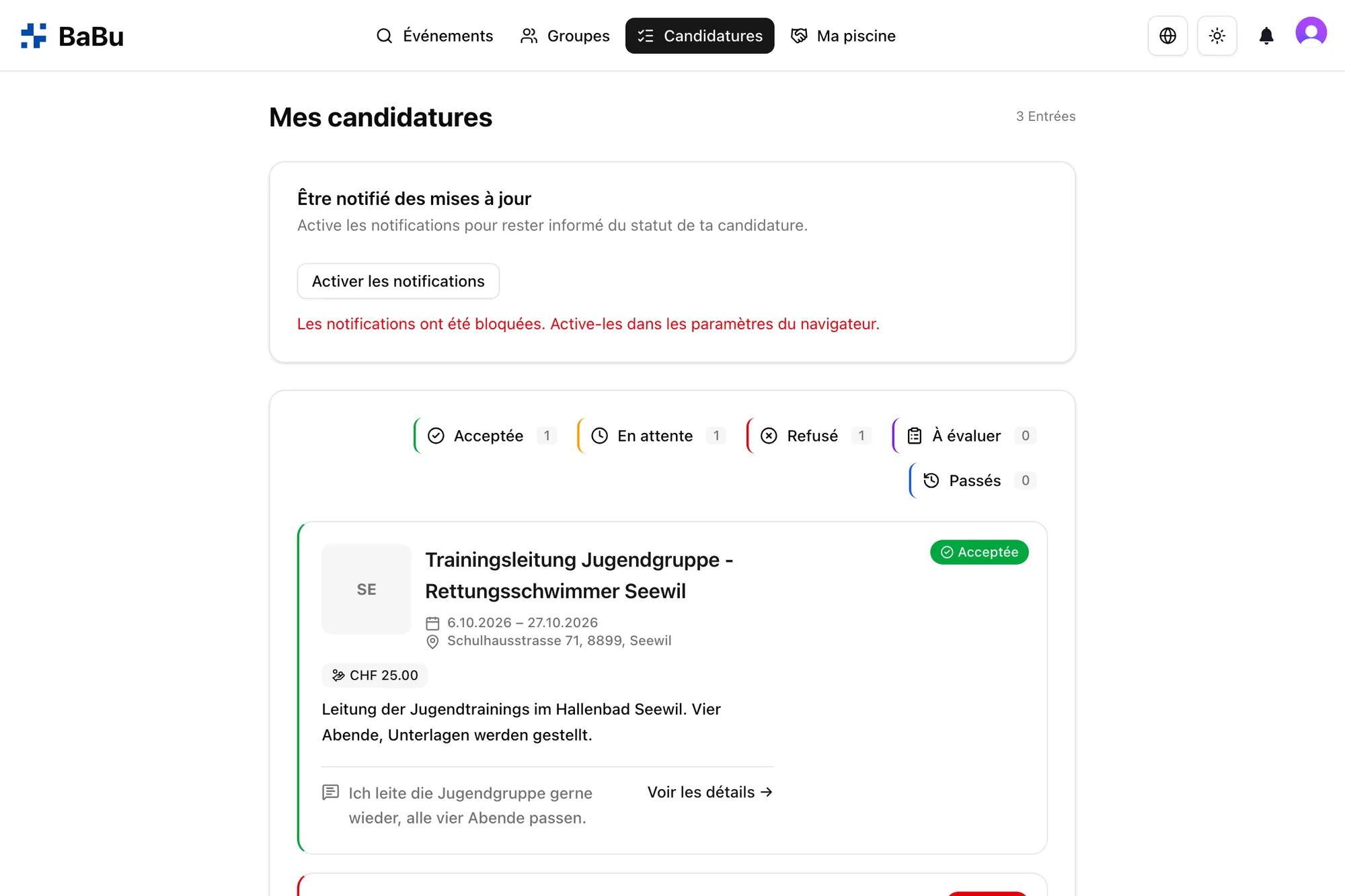 Aperçu de tes candidatures
