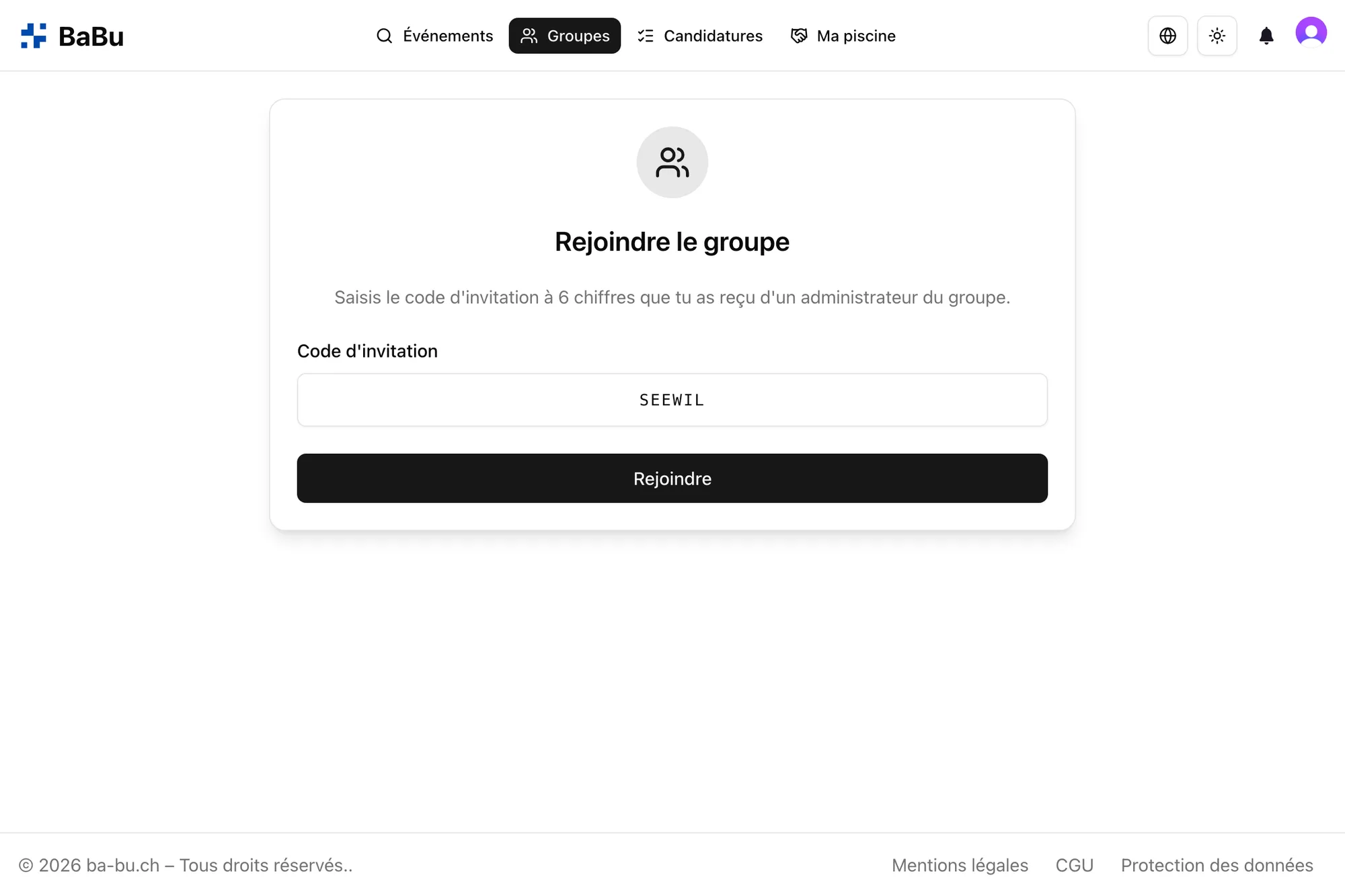 Rejoindre un groupe avec un code d'invitation