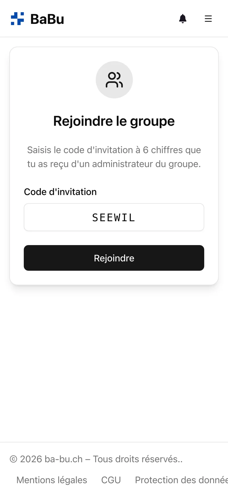 Rejoindre un groupe avec un code d'invitation