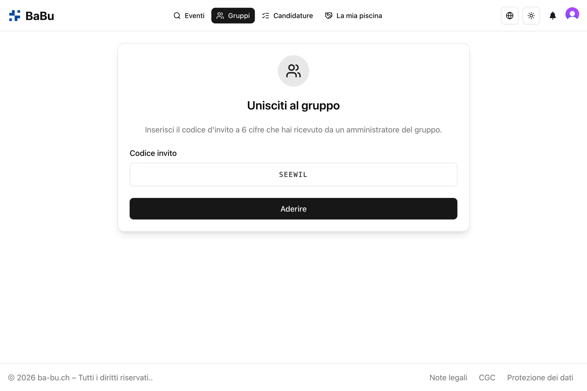Unirsi a un gruppo con codice d'invito