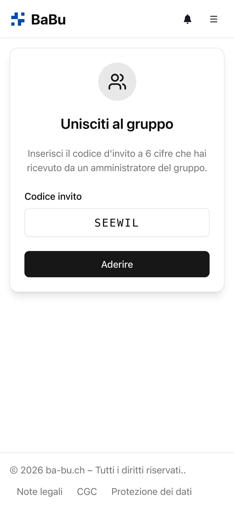 Unirsi a un gruppo con codice d'invito