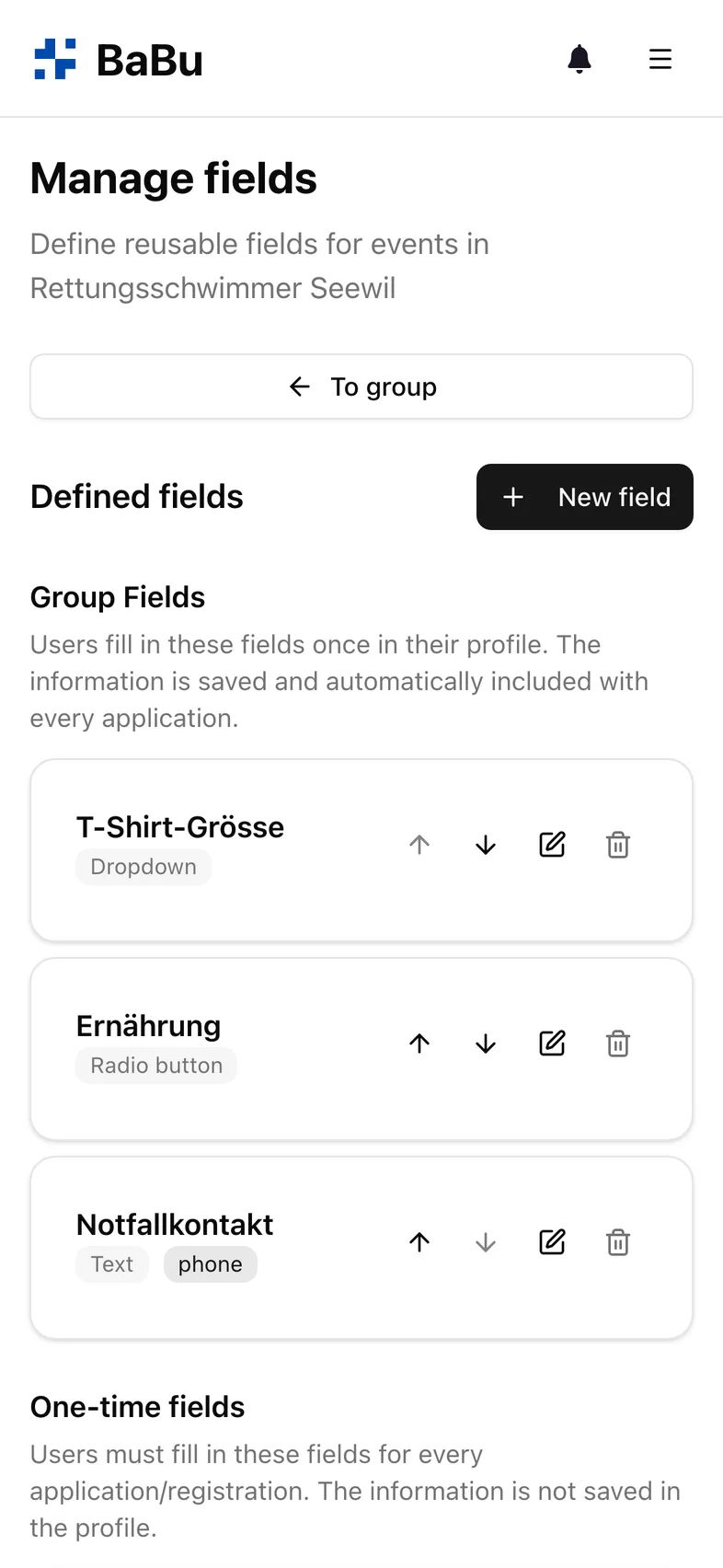 Managing a group's custom fields