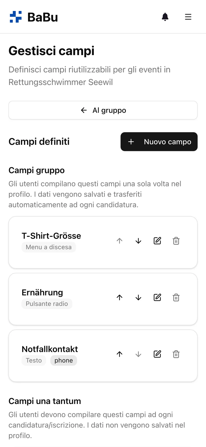 Gestire i campi personalizzati di un gruppo